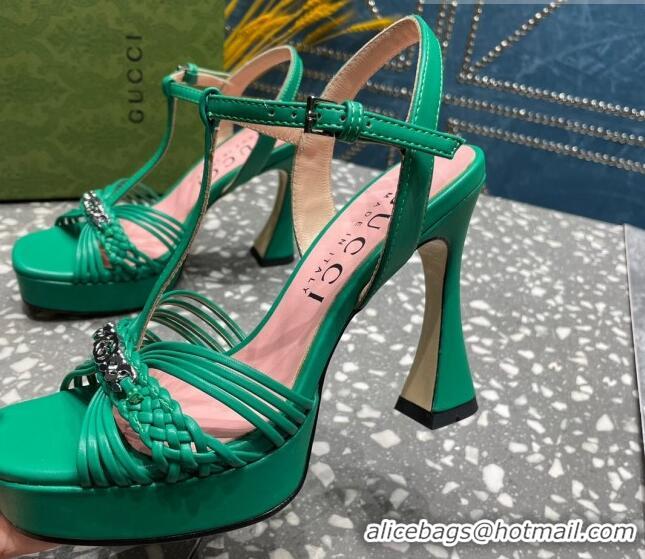 Shop Duplicate Gucci Lambskin Platform High Heel Sandals 11cm with GG Chain Green 607045