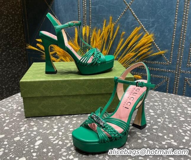 Shop Duplicate Gucci Lambskin Platform High Heel Sandals 11cm with GG Chain Green 607045