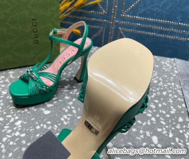 Shop Duplicate Gucci Lambskin Platform High Heel Sandals 11cm with GG Chain Green 607045