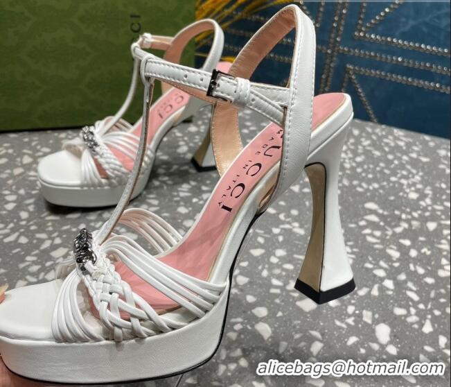 Charming Gucci Lambskin Platform High Heel Sandals 11cm with GG Chain White 607046