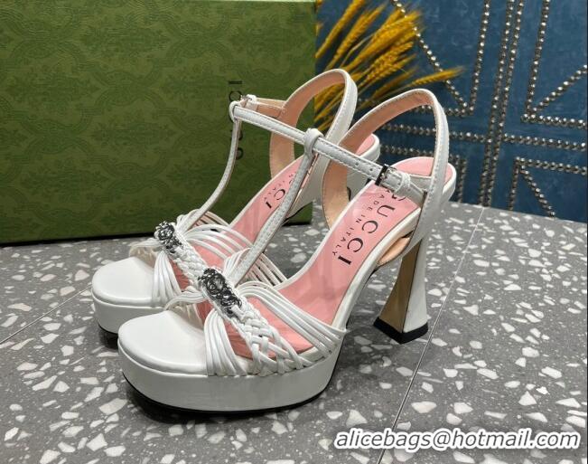 Charming Gucci Lambskin Platform High Heel Sandals 11cm with GG Chain White 607046