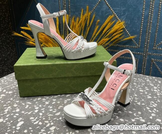 Charming Gucci Lambskin Platform High Heel Sandals 11cm with GG Chain White 607046