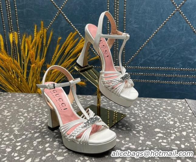 Charming Gucci Lambskin Platform High Heel Sandals 11cm with GG Chain White 607046