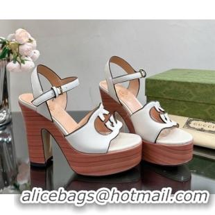 Top Design Gucci Leather Platform High Heel Sandals 12cm with Interlocking G Cutout White 607048