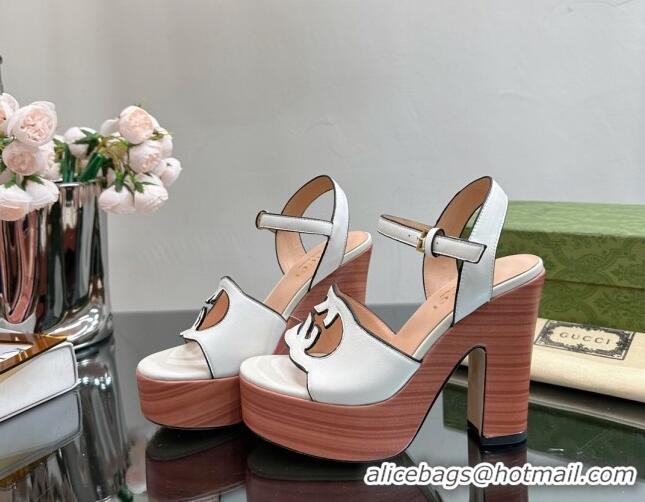 Top Design Gucci Leather Platform High Heel Sandals 12cm with Interlocking G Cutout White 607048