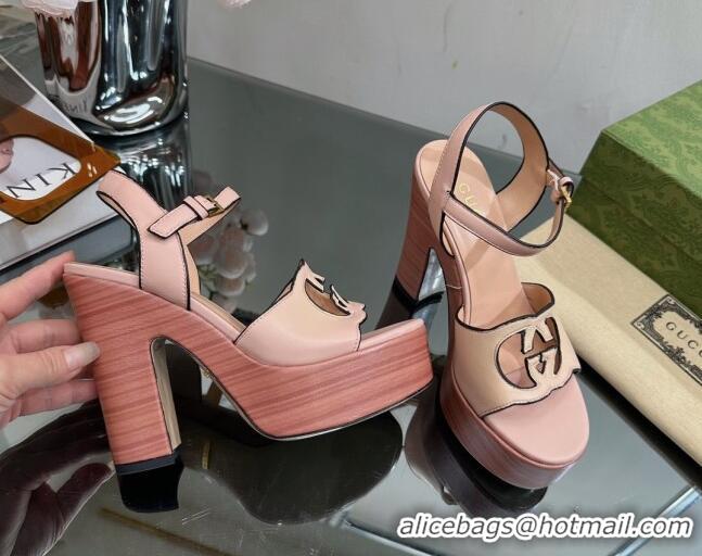 Low Price Gucci Leather Platform High Heel Sandals 12cm with Interlocking G Cutout Pink 607050