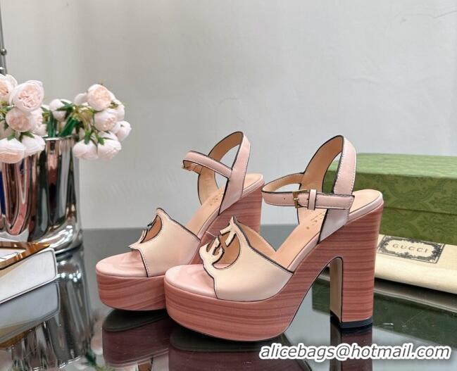 Low Price Gucci Leather Platform High Heel Sandals 12cm with Interlocking G Cutout Pink 607050