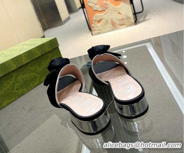 Best Price Gucci Satin Slide Sandals with Bloom Charm Black 607051