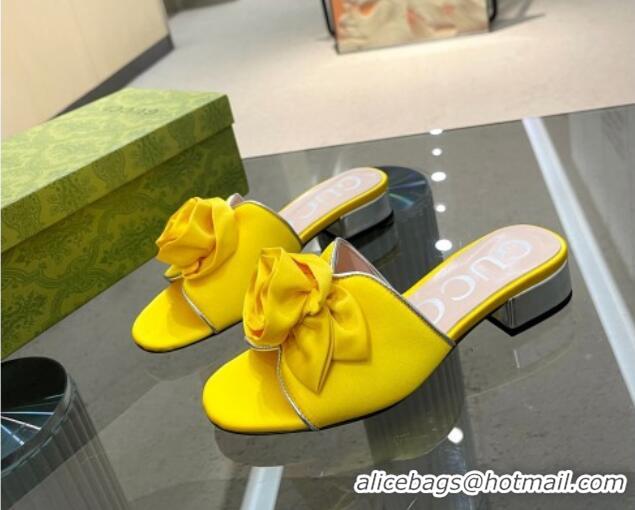 Purchase Gucci Satin Slide Sandals with Bloom Charm Yellow 607052