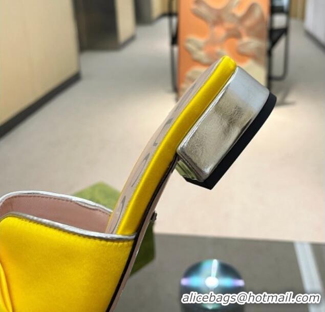 Purchase Gucci Satin Slide Sandals with Bloom Charm Yellow 607052