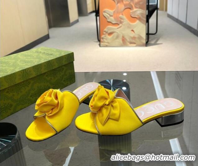 Purchase Gucci Satin Slide Sandals with Bloom Charm Yellow 607052