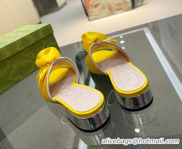 Purchase Gucci Satin Slide Sandals with Bloom Charm Yellow 607052