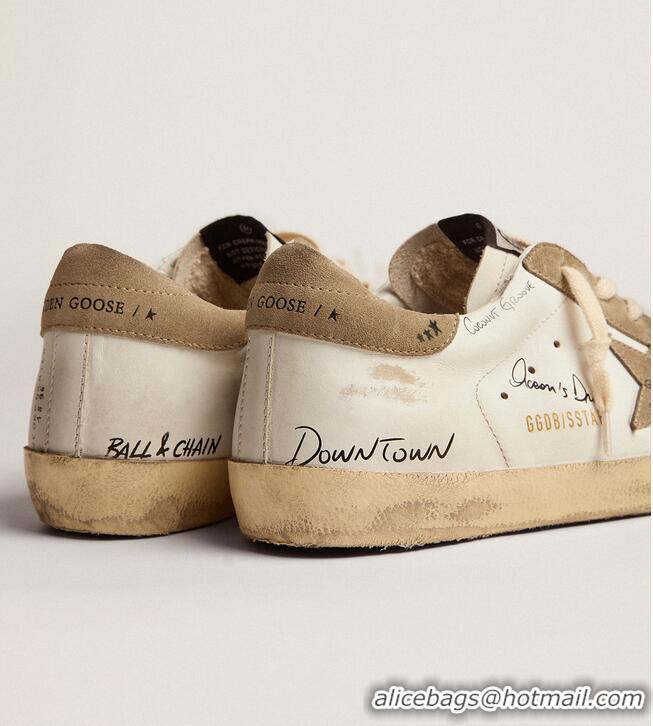 ​Top Quality Golden Goose Super-Star Sneakers In White Leather With Dove-gray Suede Inserts And All-over Black Lettering