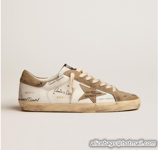 ​Top Quality Golden Goose Super-Star Sneakers In White Leather With Dove-gray Suede Inserts And All-over Black Lettering