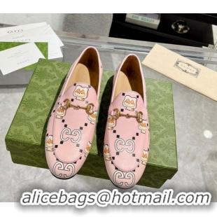 Best Product Gucci Animal Print Leather Loafers Pink 607058