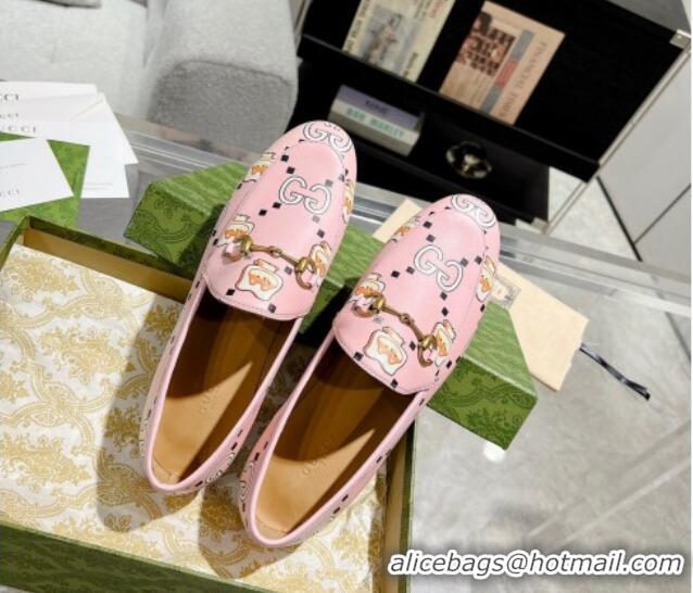 Best Product Gucci Animal Print Leather Loafers Pink 607058