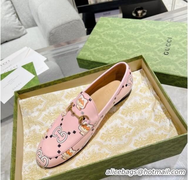 Best Product Gucci Animal Print Leather Loafers Pink 607058