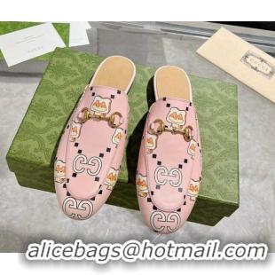 Pretty Style Gucci Animal Print Leather Mules Pink 607060