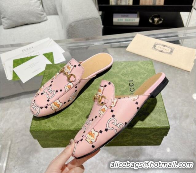 Pretty Style Gucci Animal Print Leather Mules Pink 607060