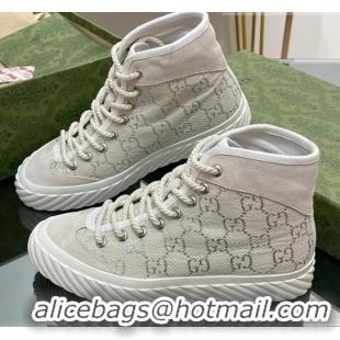 Classic Hot Gucci GG Canvas High top Sneakers Cream White 607071