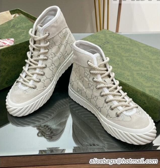 Classic Hot Gucci GG Canvas High top Sneakers Cream White 607071