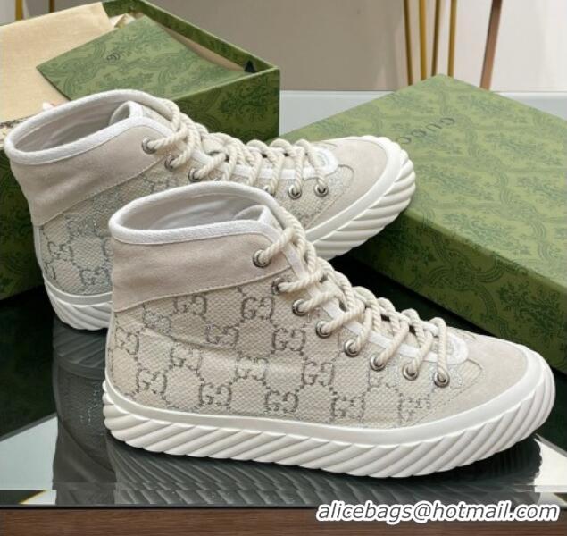 Classic Hot Gucci GG Canvas High top Sneakers Cream White 607071