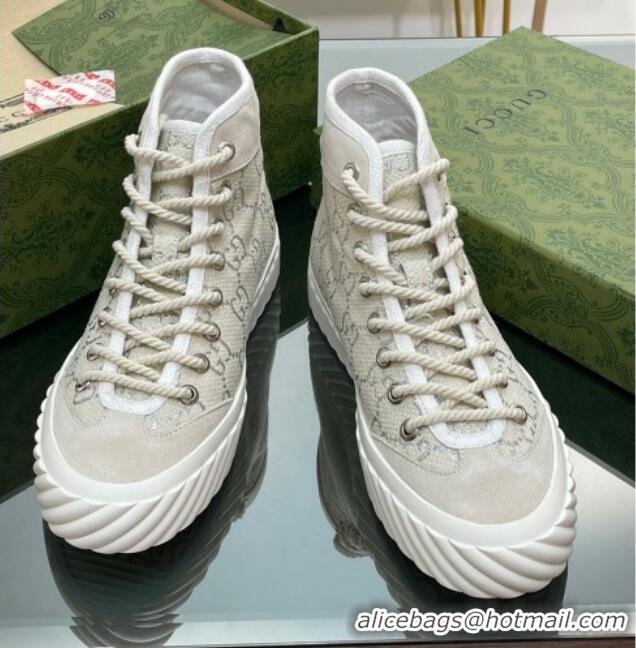 Classic Hot Gucci GG Canvas High top Sneakers Cream White 607071