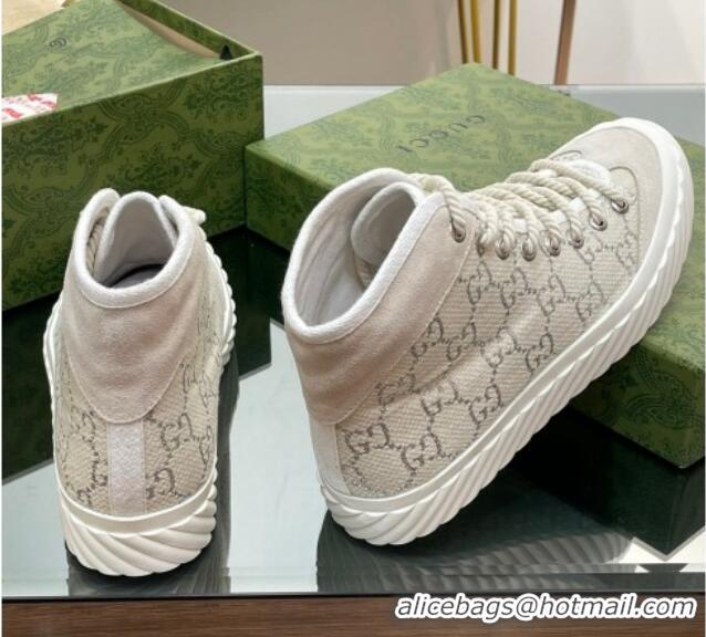 Classic Hot Gucci GG Canvas High top Sneakers Cream White 607071