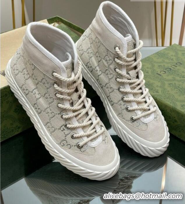 Classic Hot Gucci GG Canvas High top Sneakers Cream White 607071