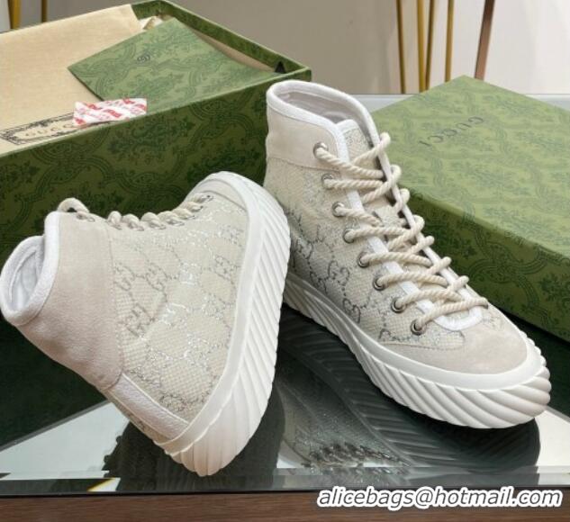 Classic Hot Gucci GG Canvas High top Sneakers Cream White 607071