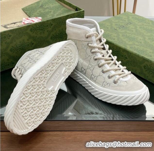 Classic Hot Gucci GG Canvas High top Sneakers Cream White 607071