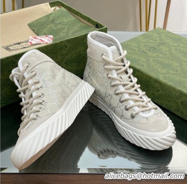 Classic Hot Gucci GG Canvas High top Sneakers Cream White 607071