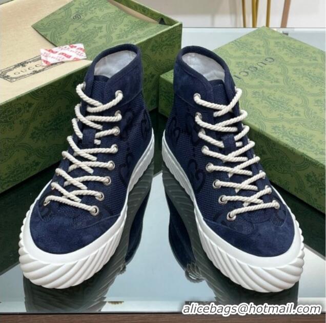 Grade Quality Gucci GG Canvas High top Sneakers navy Blue 607073