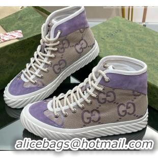 Best Grade Gucci GG Canvas High top Sneakers Purple 607075