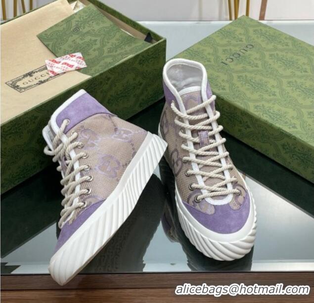 Best Grade Gucci GG Canvas High top Sneakers Purple 607075