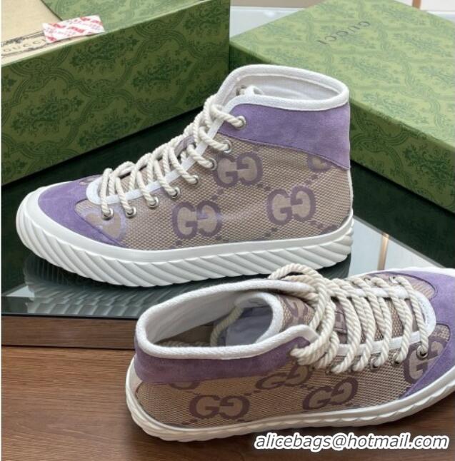 Best Grade Gucci GG Canvas High top Sneakers Purple 607075