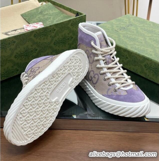 Best Grade Gucci GG Canvas High top Sneakers Purple 607075