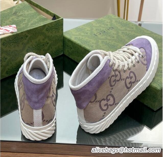 Best Grade Gucci GG Canvas High top Sneakers Purple 607075