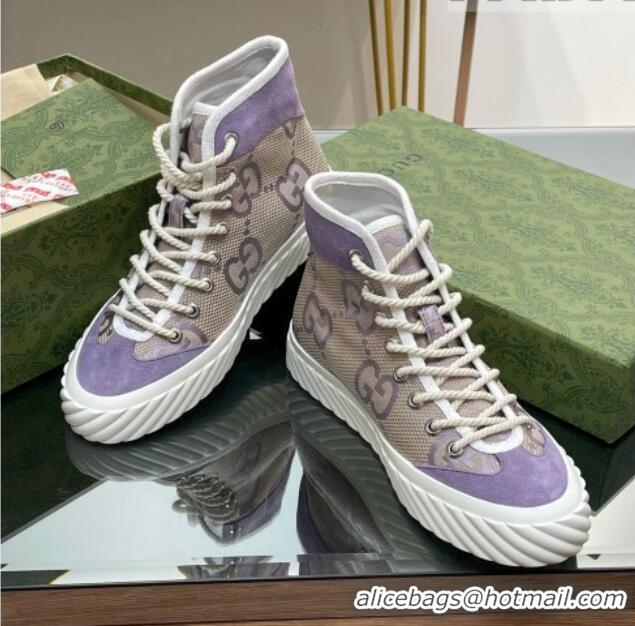 Best Grade Gucci GG Canvas High top Sneakers Purple 607075