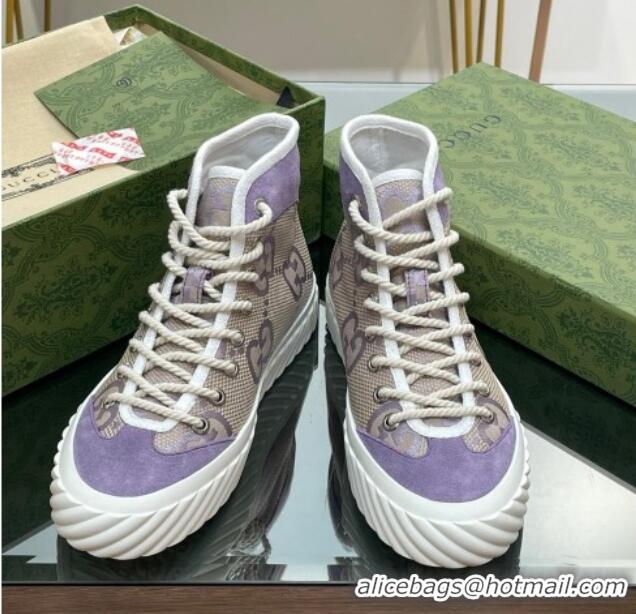 Best Grade Gucci GG Canvas High top Sneakers Purple 607075