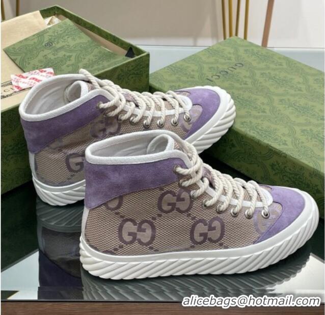 Best Grade Gucci GG Canvas High top Sneakers Purple 607075