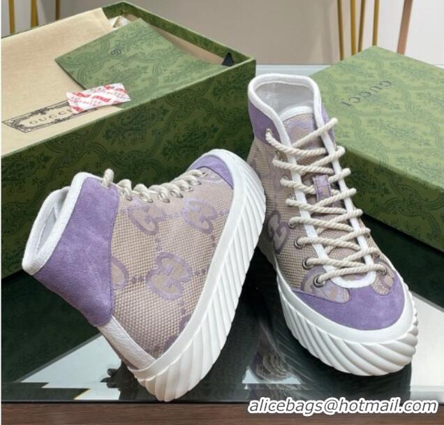 Best Grade Gucci GG Canvas High top Sneakers Purple 607075