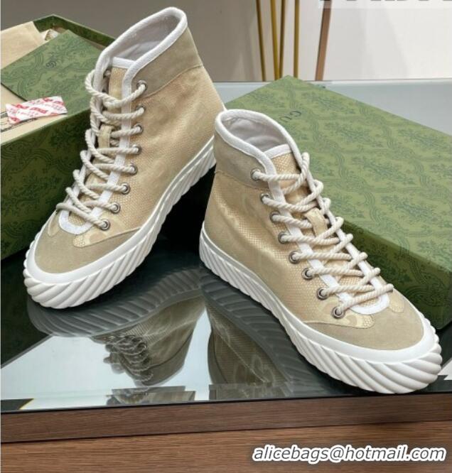 Sumptuous Gucci GG Canvas High top Sneakers Apricot 607076