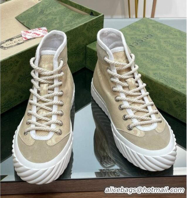 Sumptuous Gucci GG Canvas High top Sneakers Apricot 607076