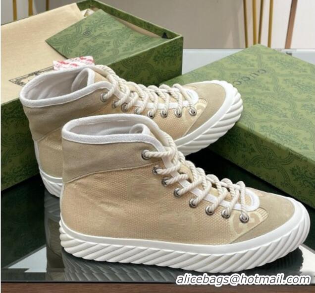 Sumptuous Gucci GG Canvas High top Sneakers Apricot 607076