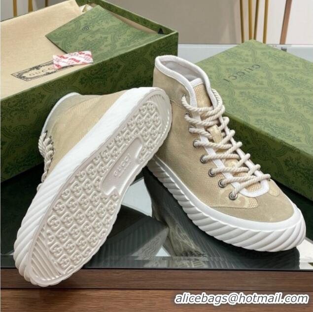 Sumptuous Gucci GG Canvas High top Sneakers Apricot 607076