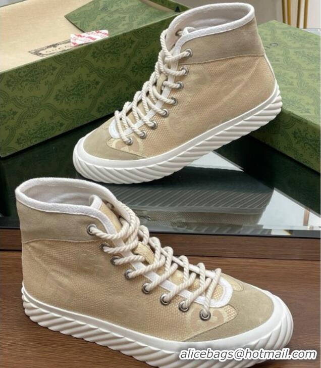 Sumptuous Gucci GG Canvas High top Sneakers Apricot 607076