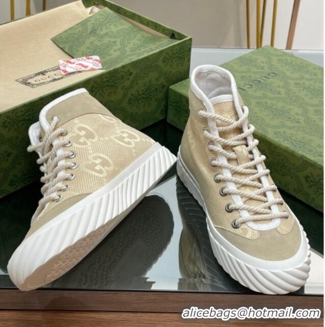 Sumptuous Gucci GG Canvas High top Sneakers Apricot 607076