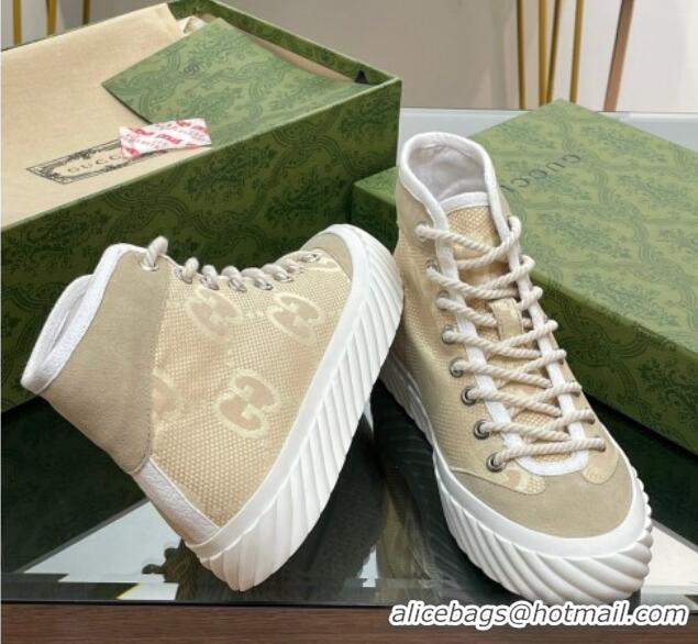 Sumptuous Gucci GG Canvas High top Sneakers Apricot 607076