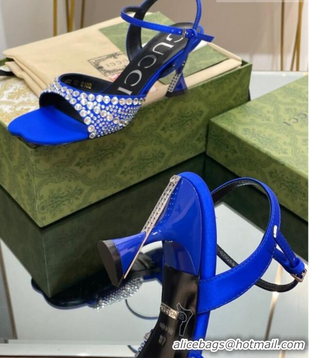 Cheaps Gucci Silk Satin Heel Sandals 6.5cm with Crystals Blue 607078